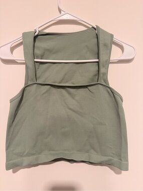 Square-Neck Ribbed Tank Top in Sage Green